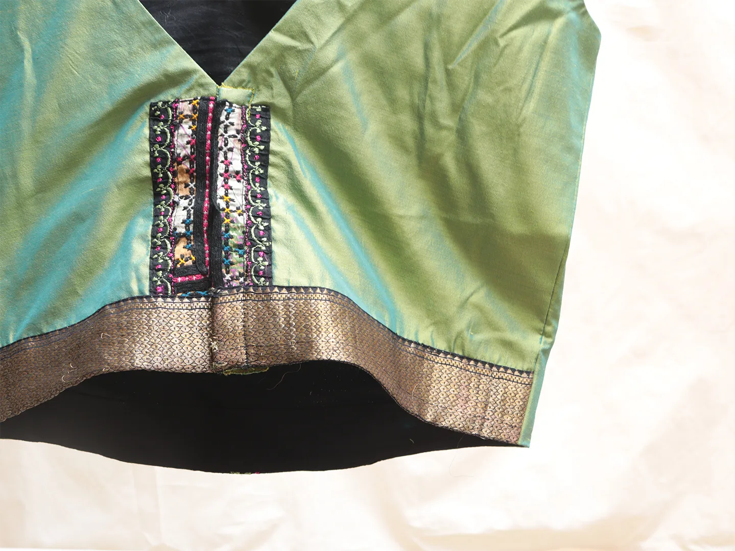 Crocodile green and black embroidery blouse