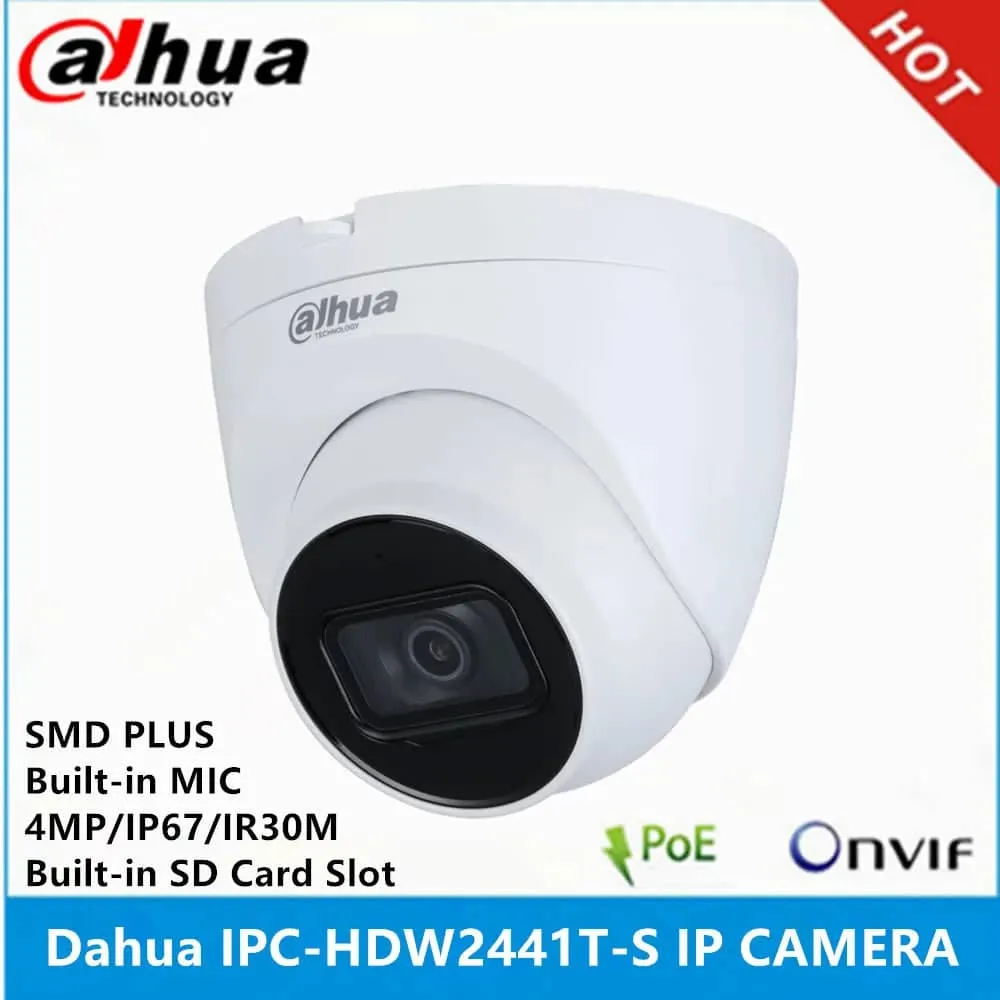 Dahua International version IPC-HDW2431T-AS-S2 & IPC-HDW2441T-S 4MP POE Built in MiC & SD Card Slot IR 30M Starlight IP Camera