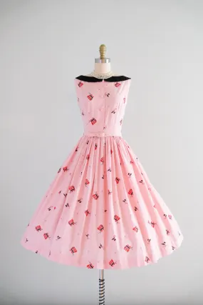 Darling 1950's Prairie Novelty Print Red Gingham Cotton Sundress / XS