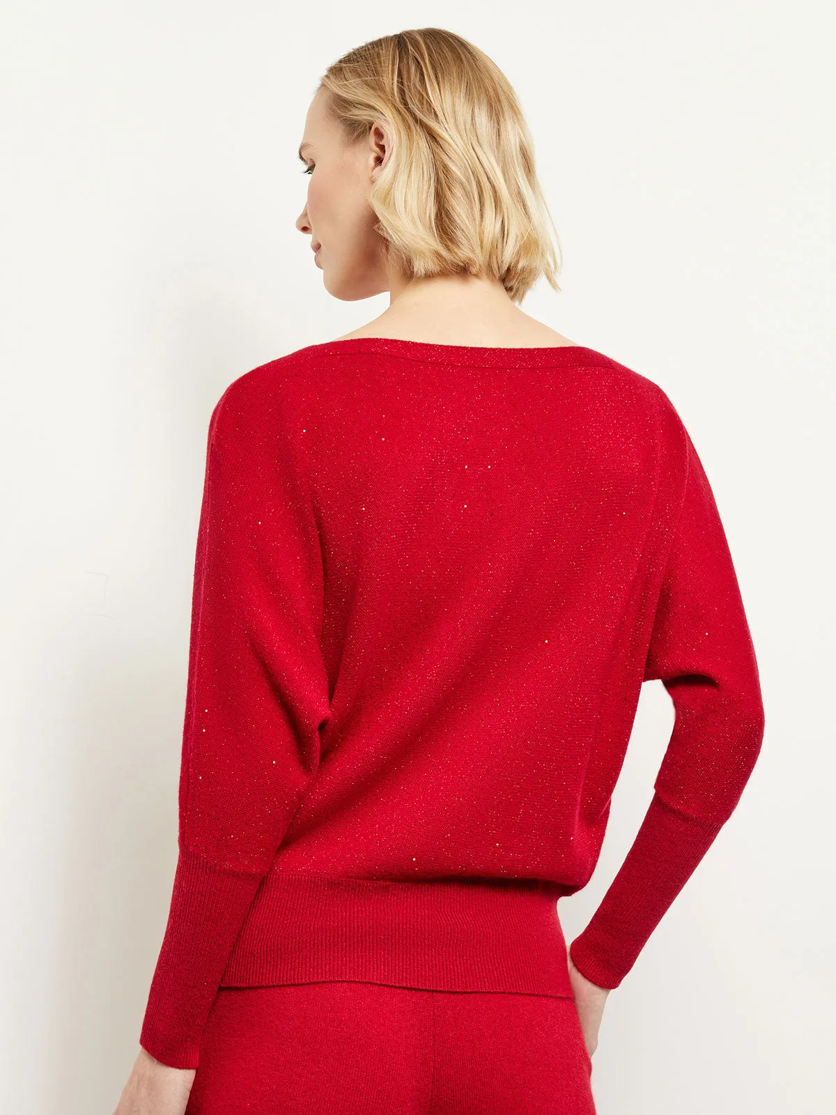 Dolman Sequin Cashmere Sweater, Red