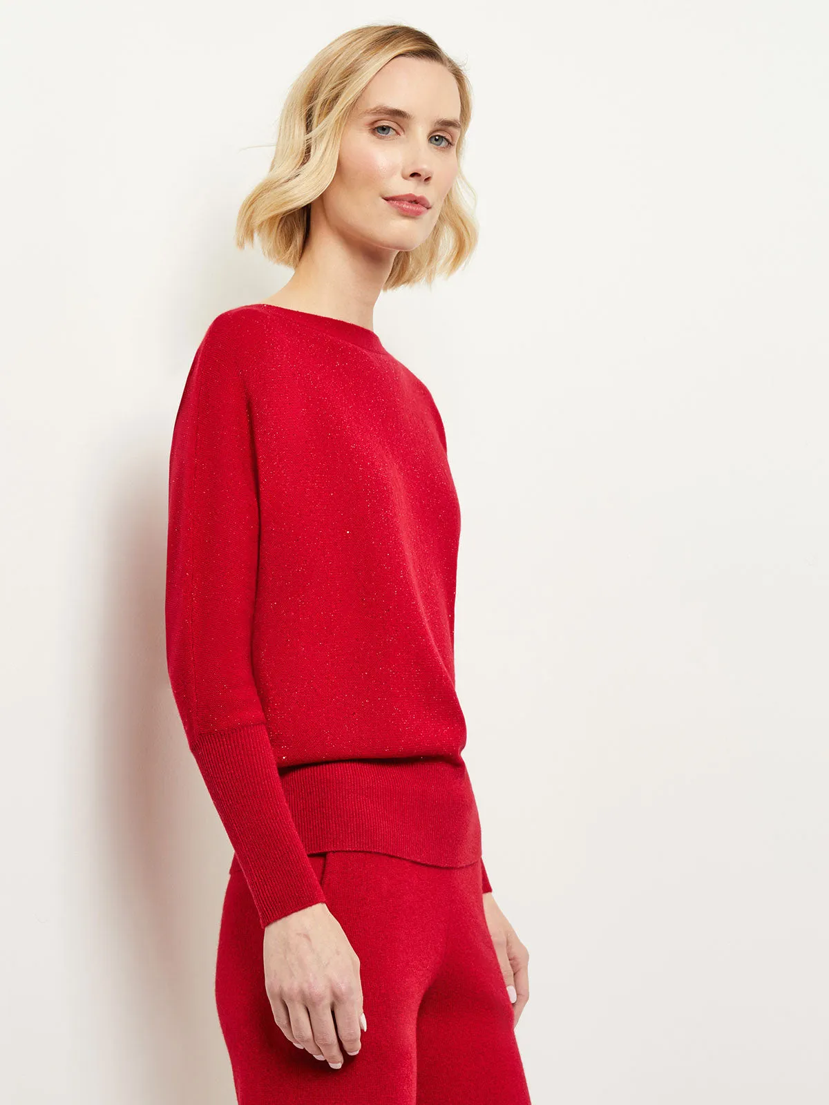 Dolman Sequin Cashmere Sweater, Red