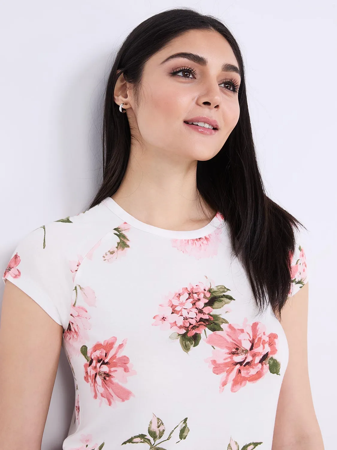 Floral Print Raglan Sleeve T-Shirt