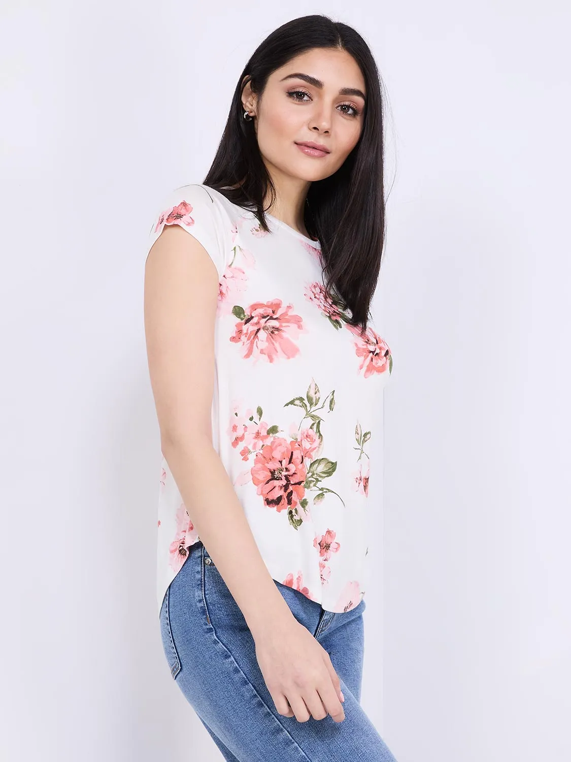 Floral Print Raglan Sleeve T-Shirt