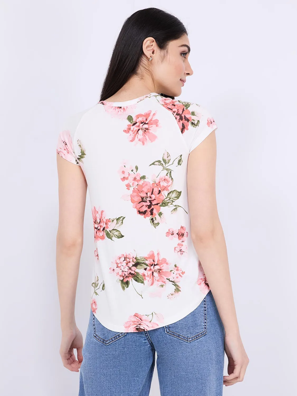 Floral Print Raglan Sleeve T-Shirt