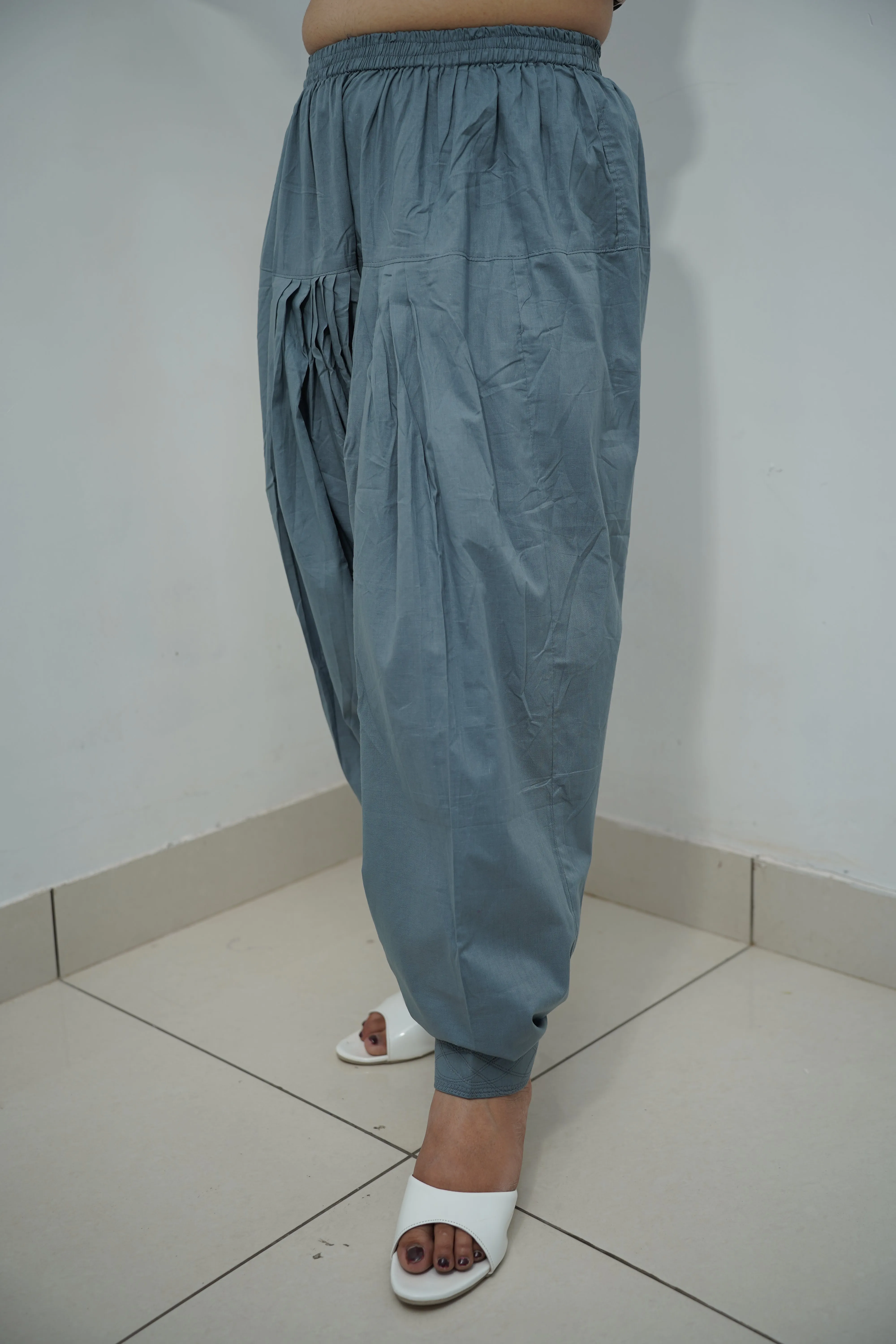 Grey Pleated Rayon Salwar