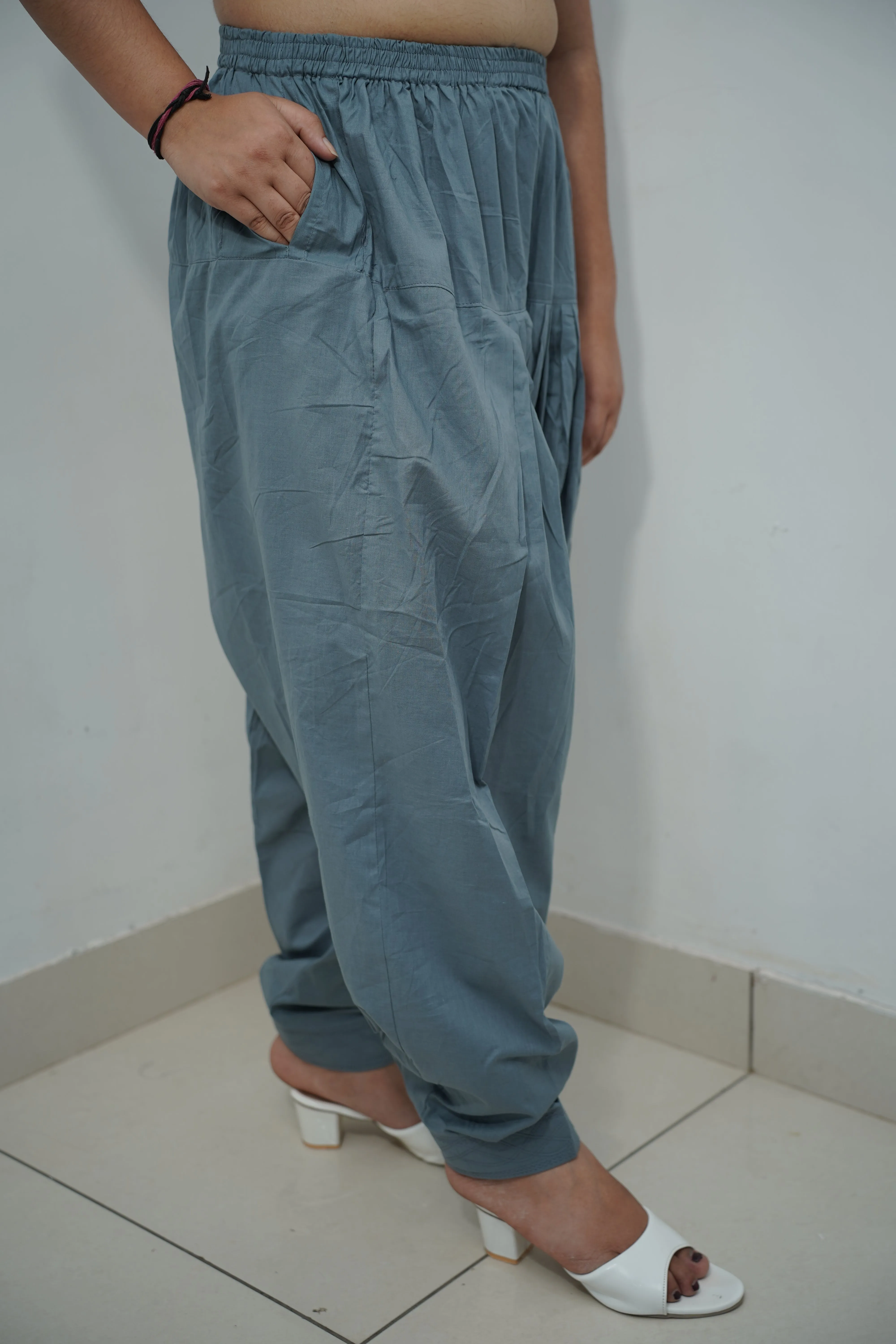 Grey Pleated Rayon Salwar