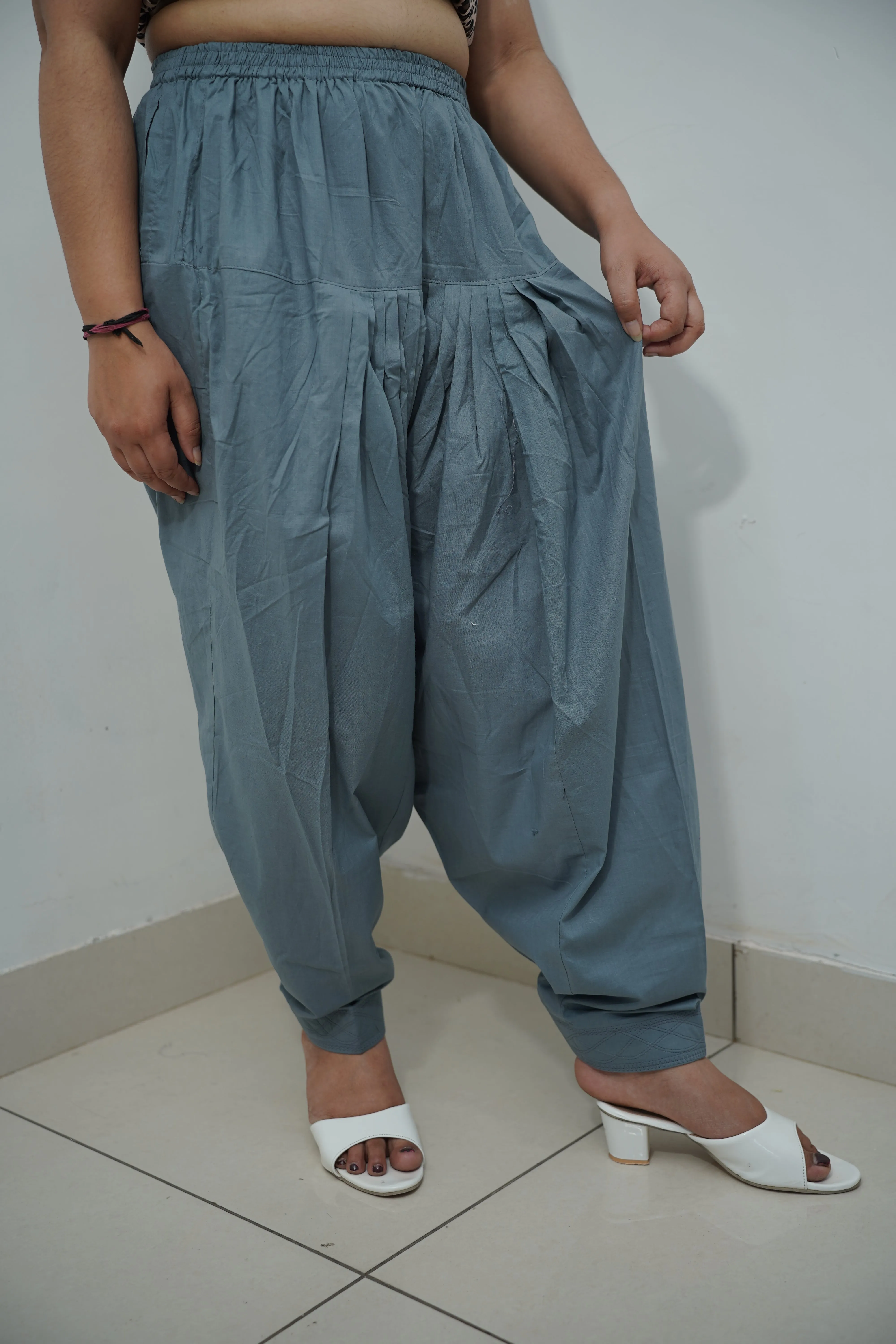Grey Pleated Rayon Salwar
