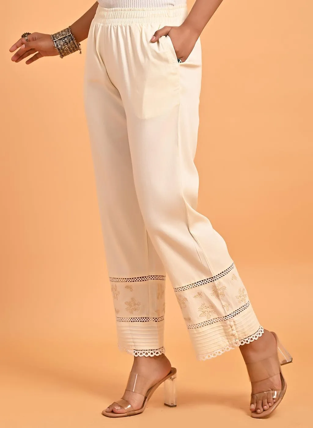 Ivory Palazzo with Hem Detail