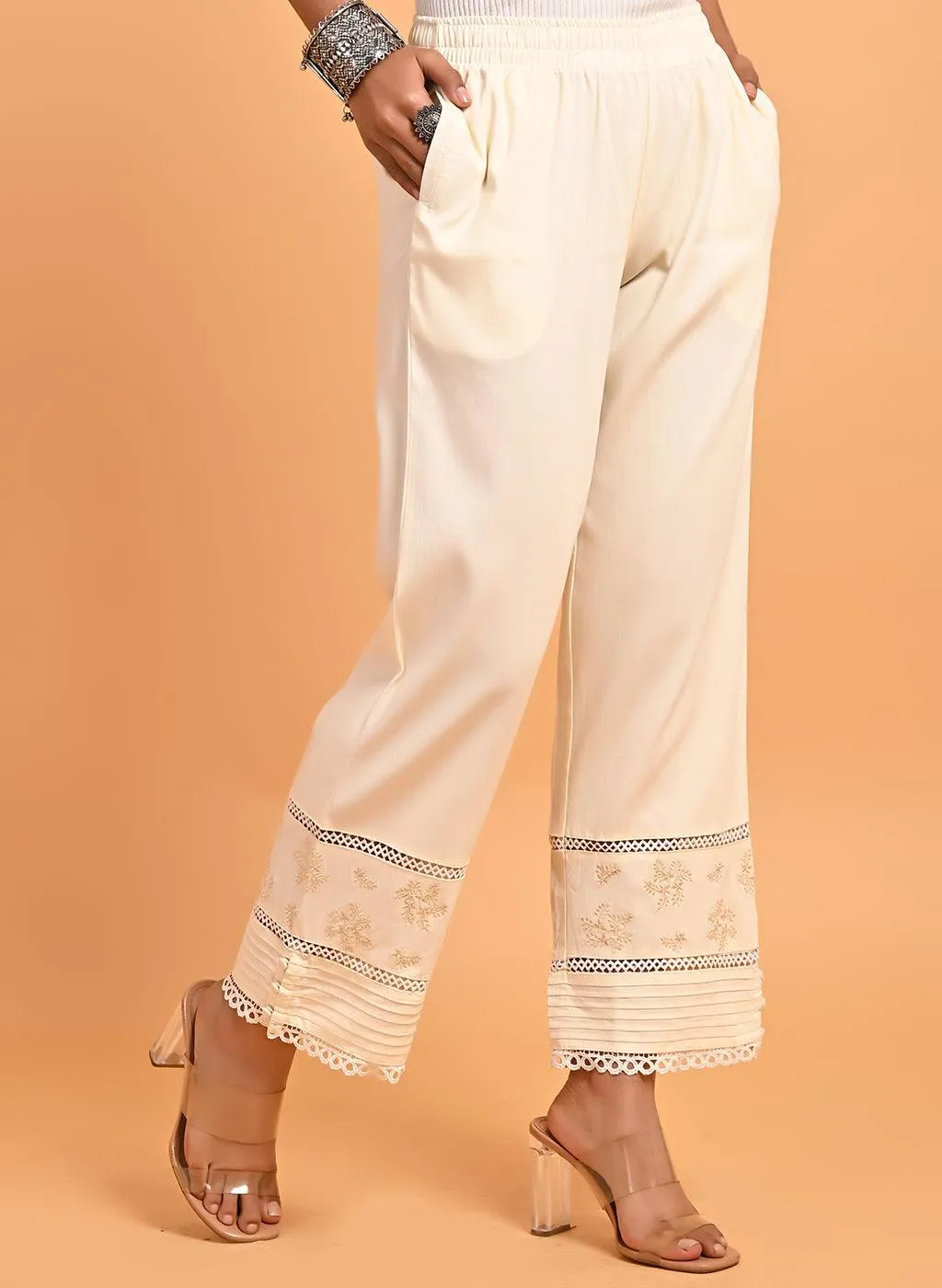 Ivory Palazzo with Hem Detail