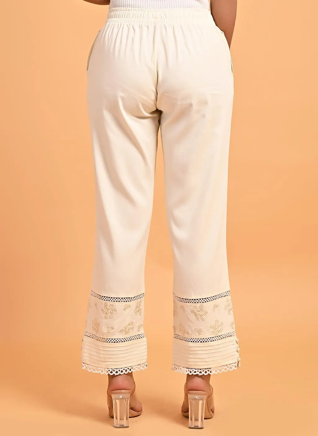 Ivory Palazzo with Hem Detail