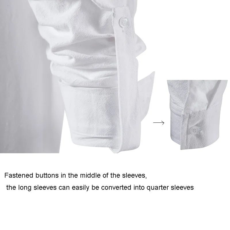 Mens Cotton Linen Shirts Casual Long Sleeve Button Up Shirts Fashion Business Tops with Pocket  | A276