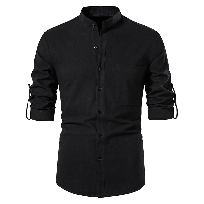 Mens Cotton Linen Shirts Casual Long Sleeve Button Up Shirts Fashion Business Tops with Pocket  | A276