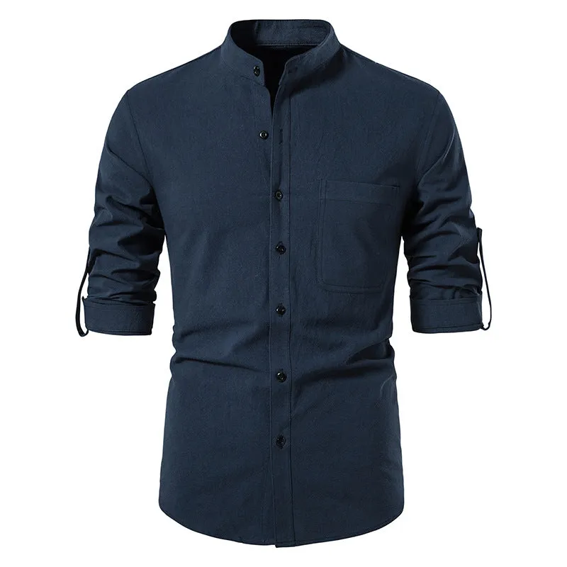 Mens Cotton Linen Shirts Casual Long Sleeve Button Up Shirts Fashion Business Tops with Pocket  | A276