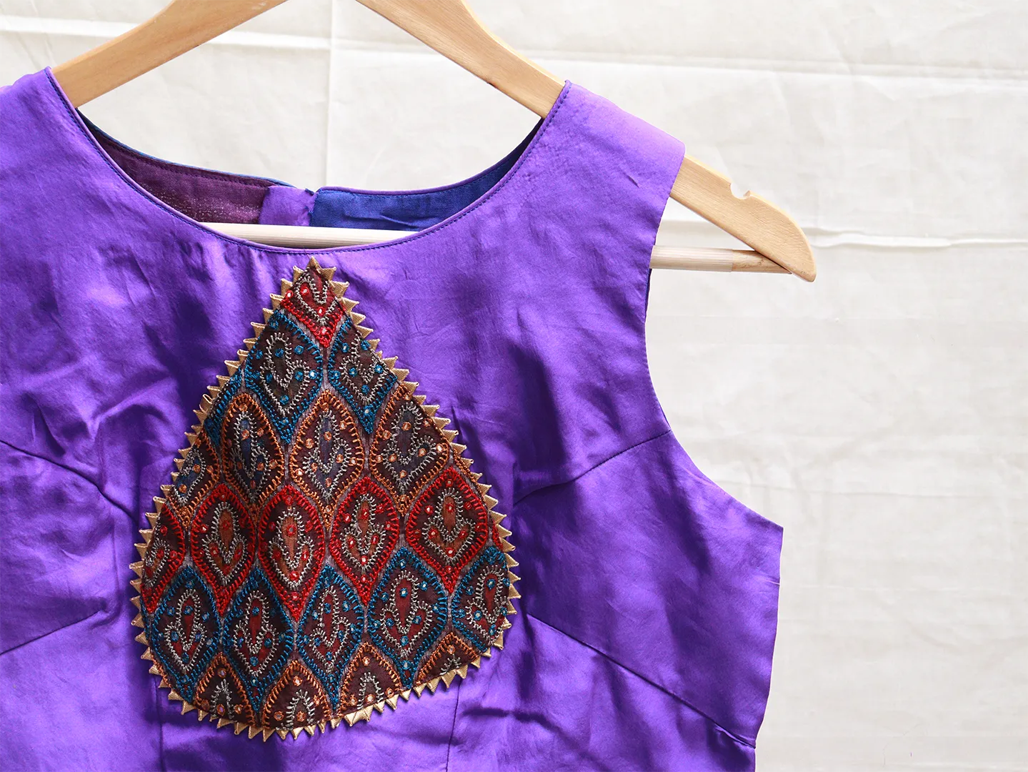 Midbight Blue, soft silk, Hand embroidery blouse