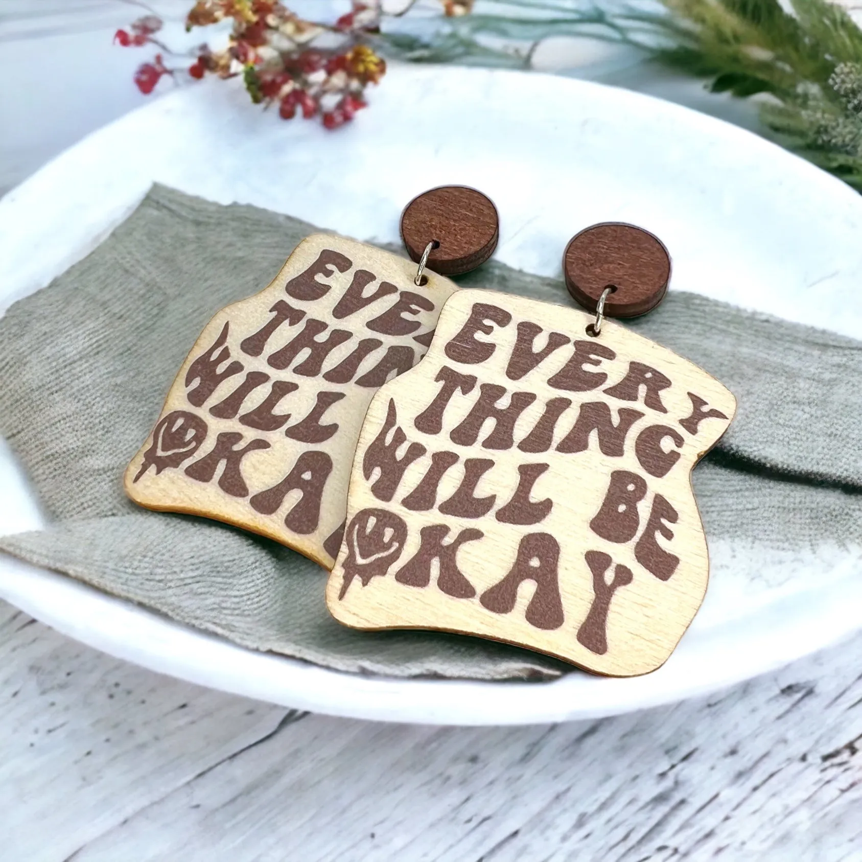 Motivational Earrings - Word Earrings, Handmade Earrings, Smiley Face, Encouragement Gift