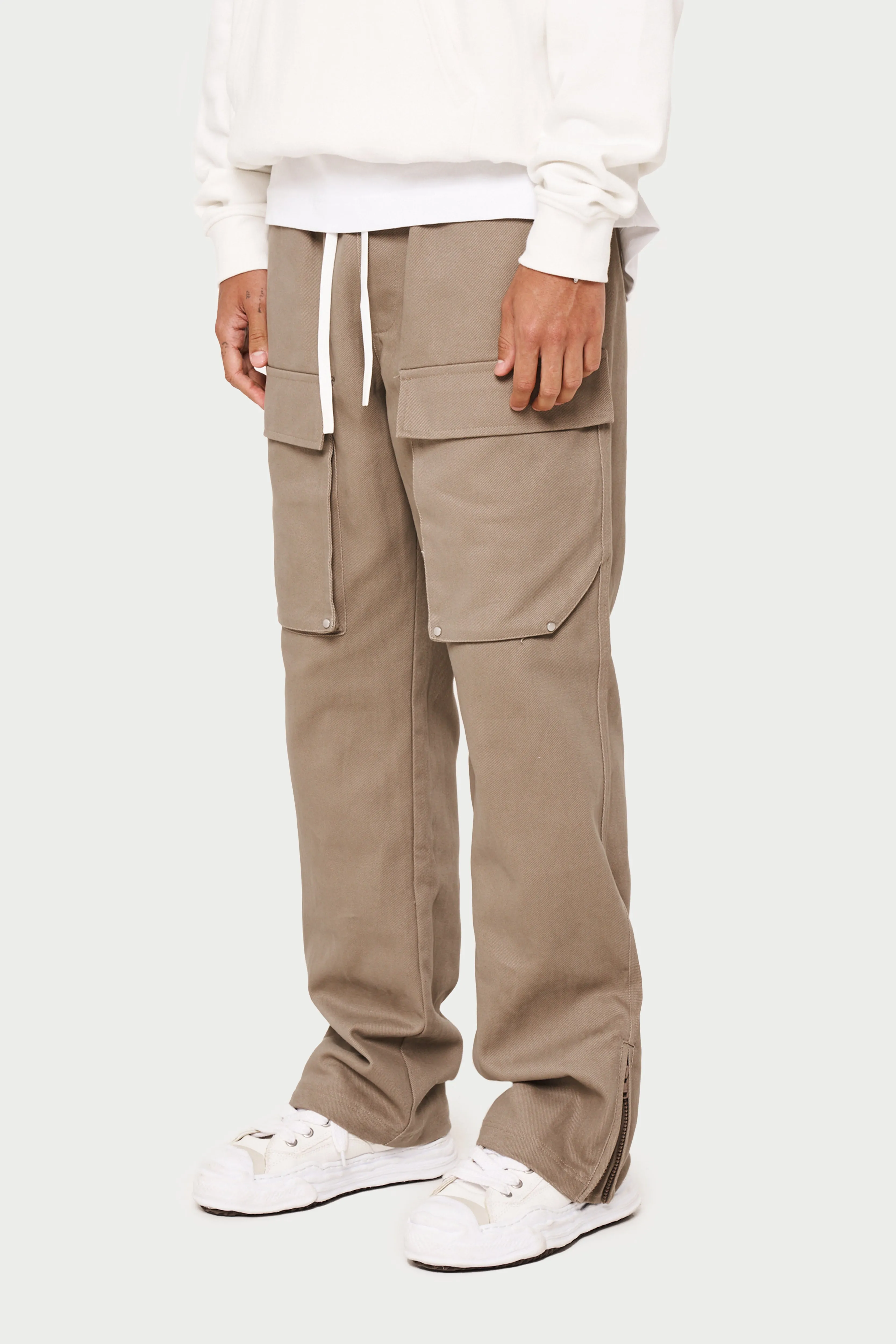 PEACHED TWILL STRAIGHT CARGOS - BEIGE