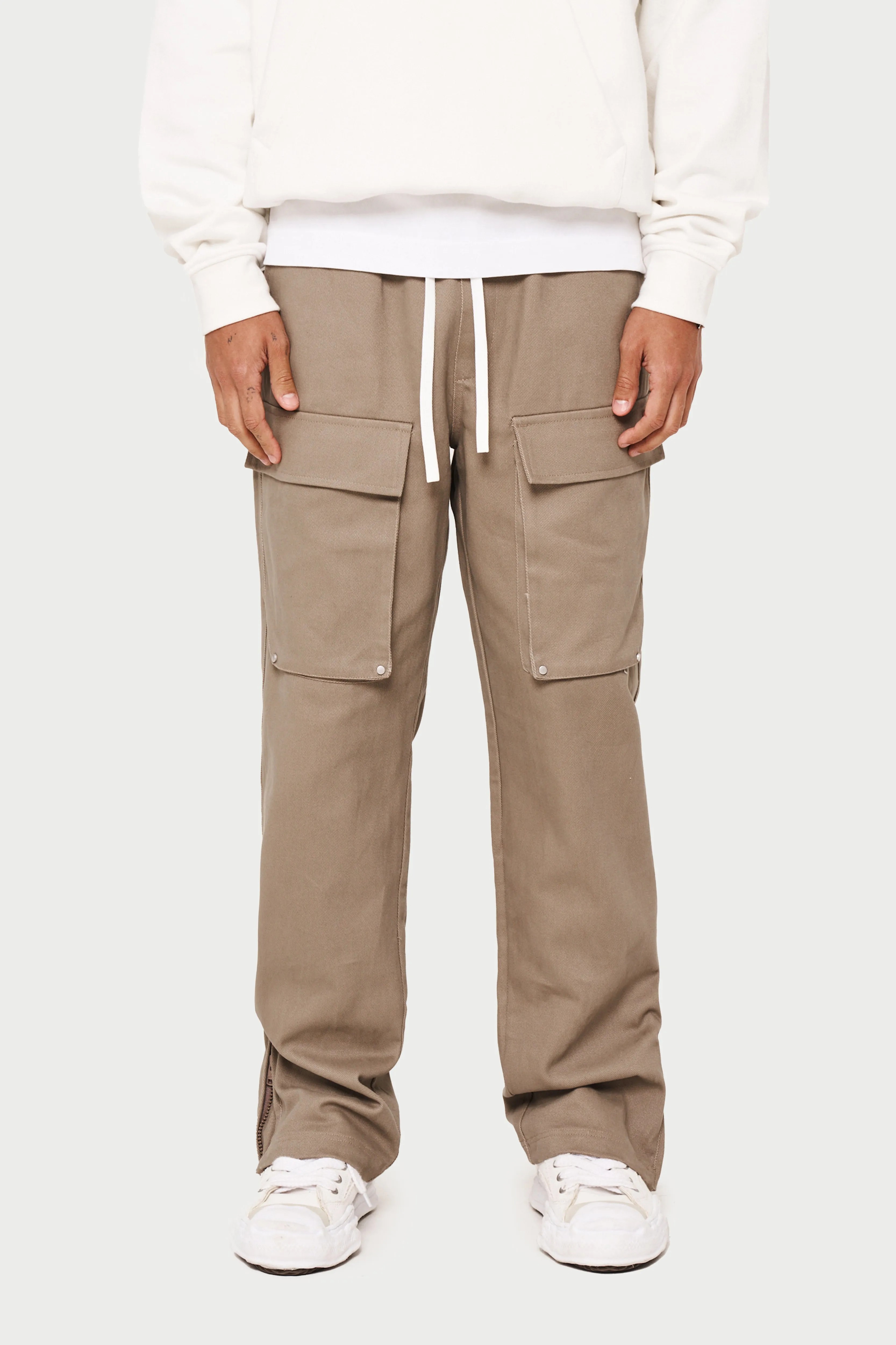 PEACHED TWILL STRAIGHT CARGOS - BEIGE