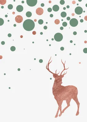 Rose Gold Christmas Stag Wall Art Print , Contemporary and Stylish Christmas Decoration Alternative Xmas Decor