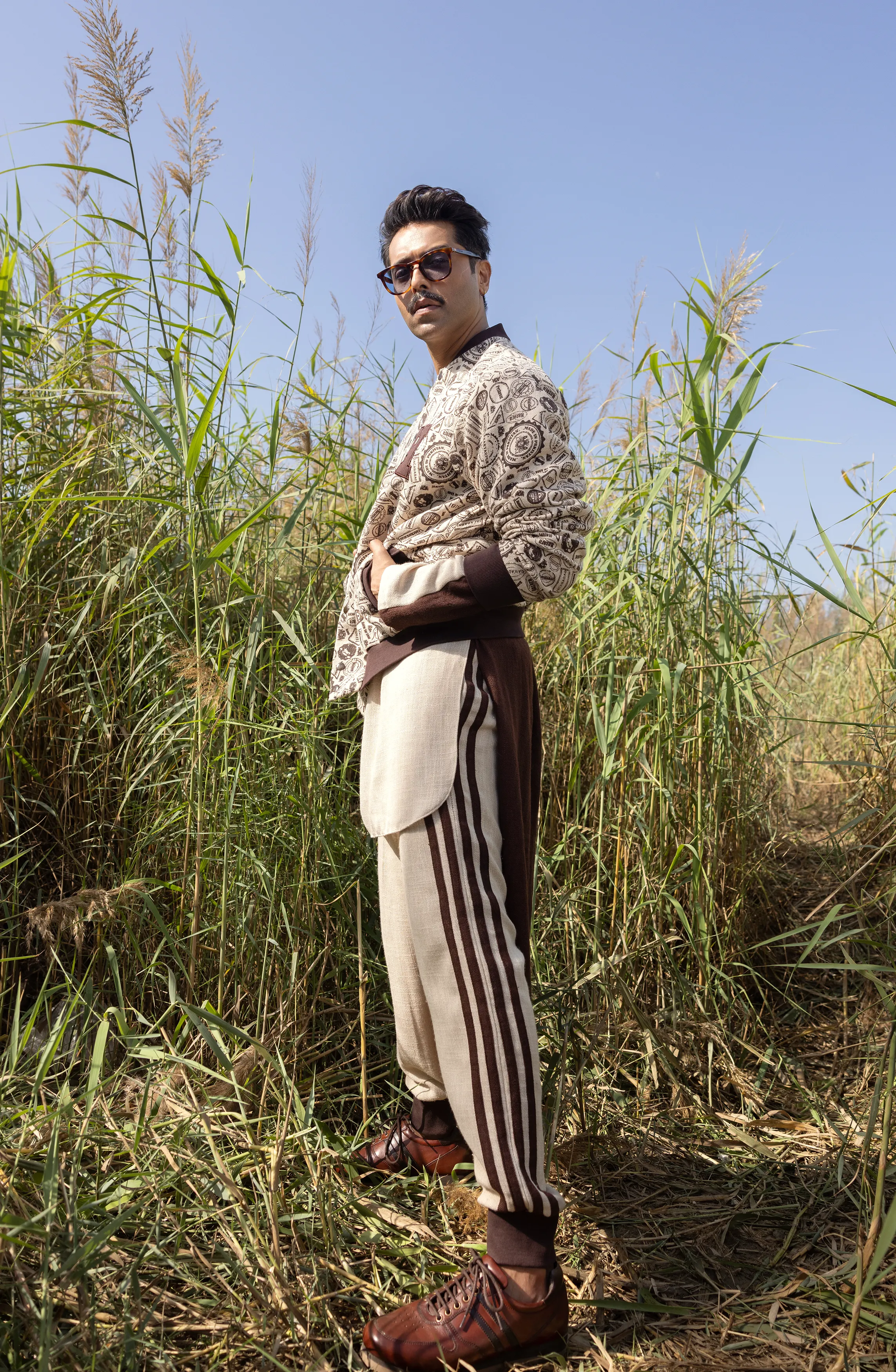 Straight Jute Kurta Paired with Pants and a Varsity Jacket