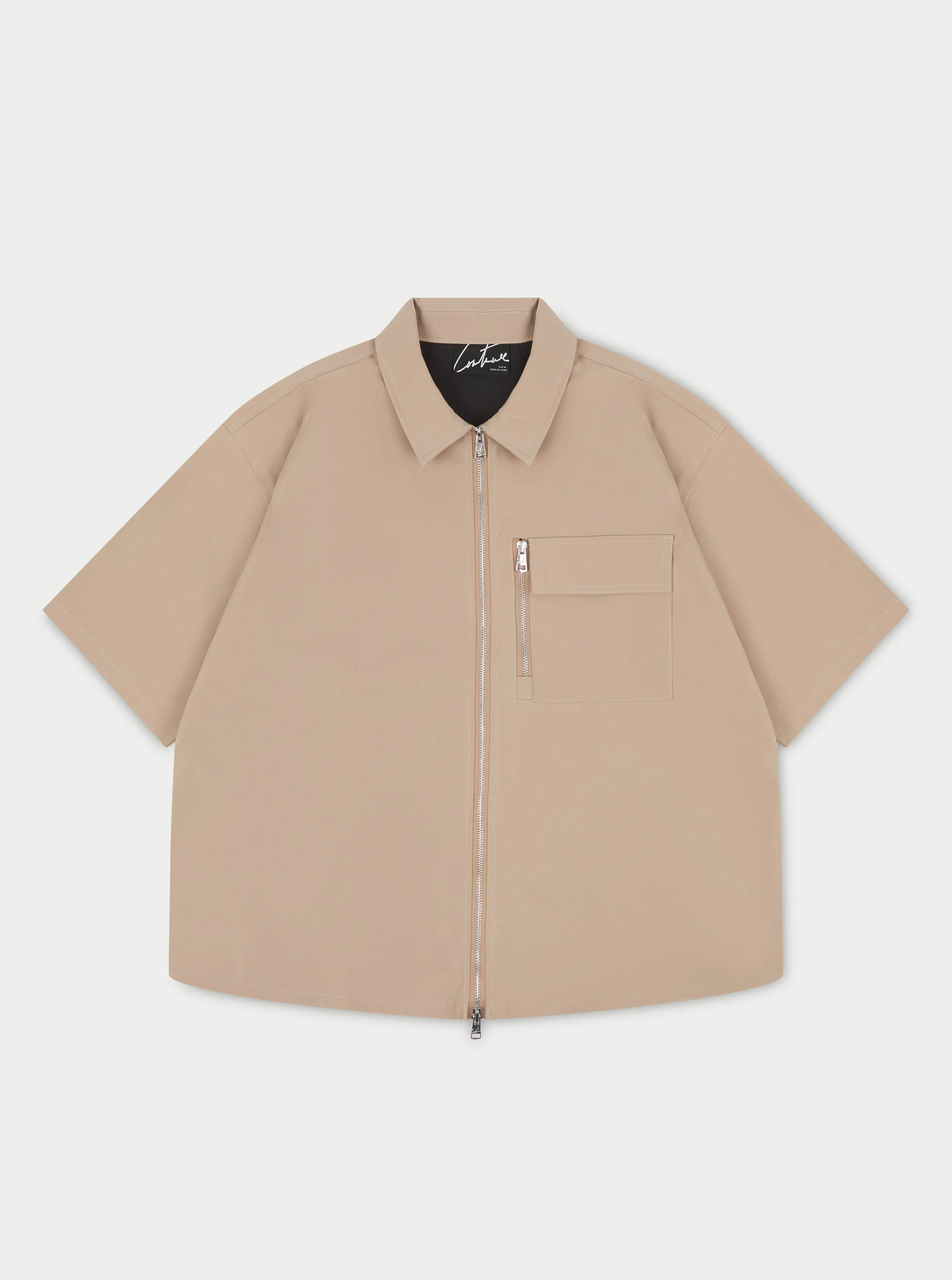 TECHNICAL HEAVYWEIGHT ZIP OVERSHIRT - BEIGE