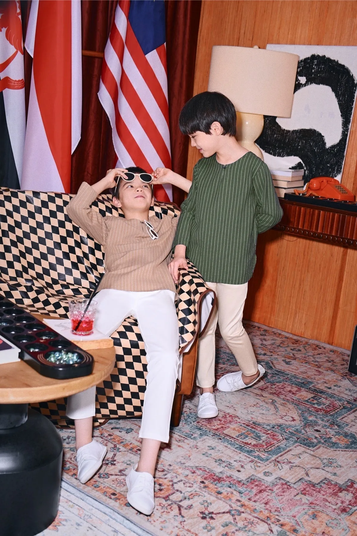The Congkak Kurta - Khaki Stripe