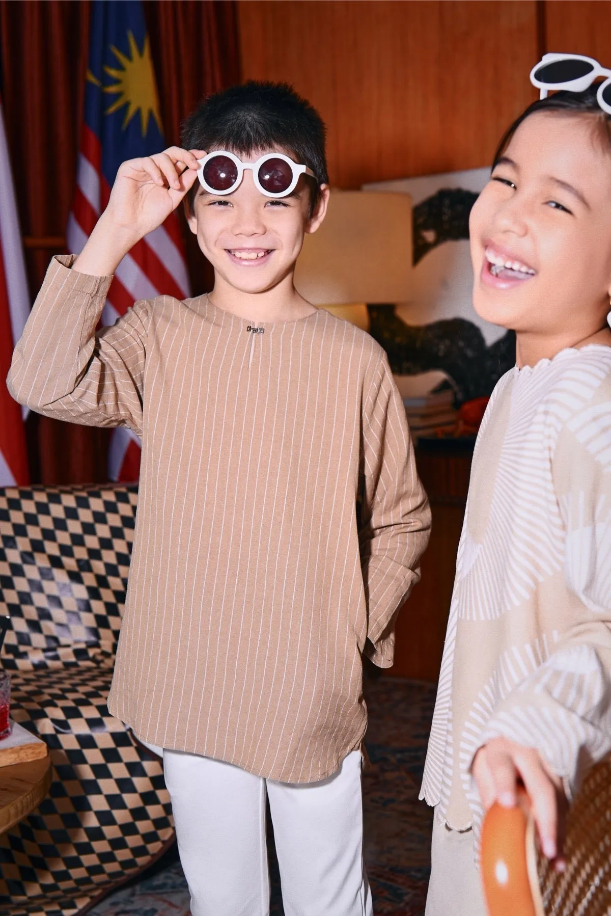 The Congkak Kurta - Khaki Stripe