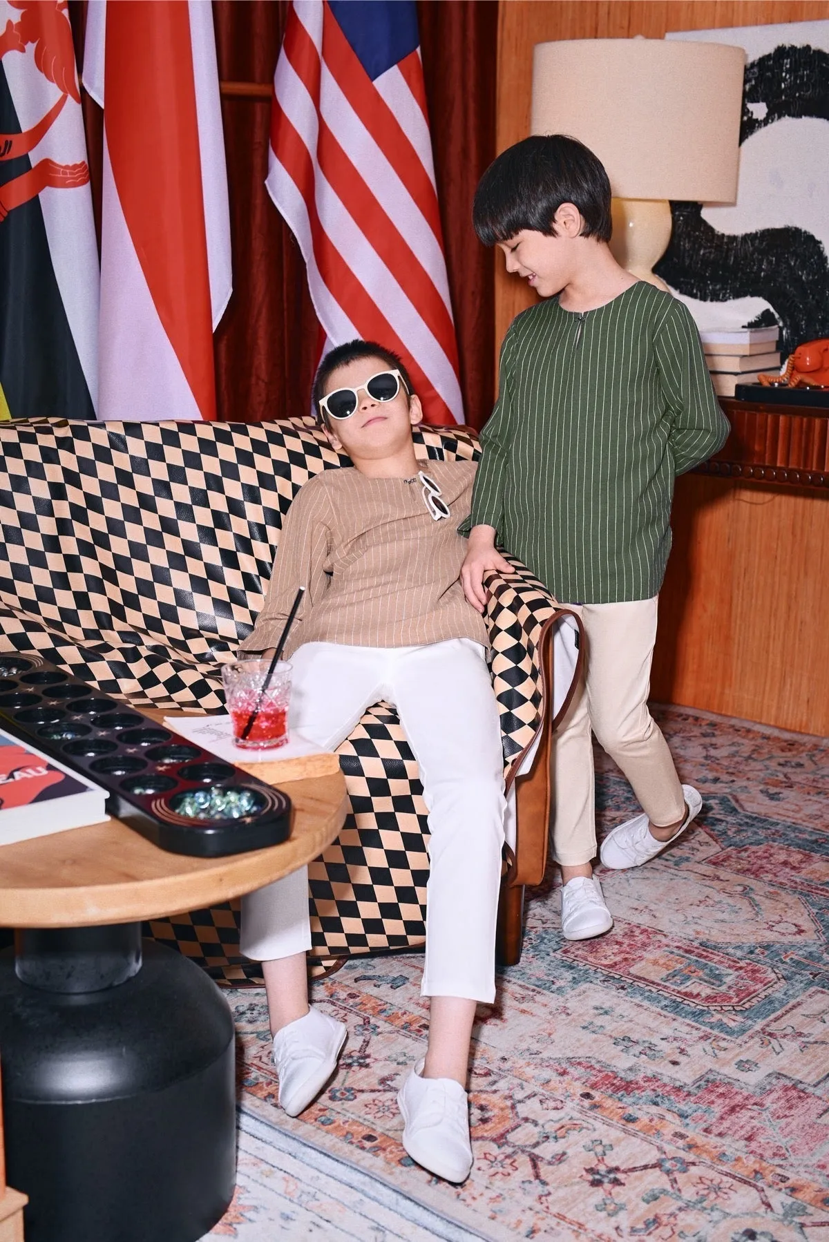 The Congkak Kurta - Khaki Stripe