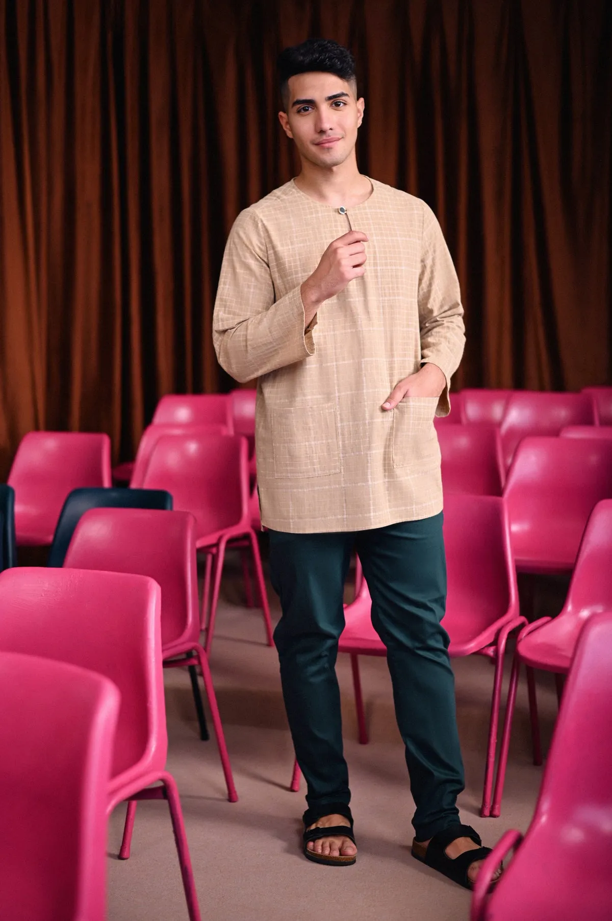 The Dulu Kita Men Kurta - Kita Khaki Checked