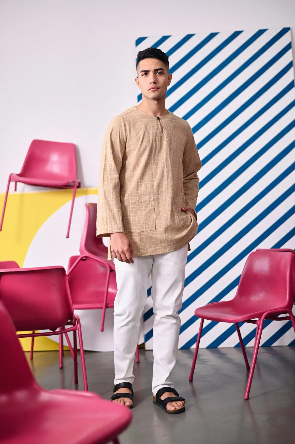 The Dulu Kita Men Kurta - Kita Khaki Checked