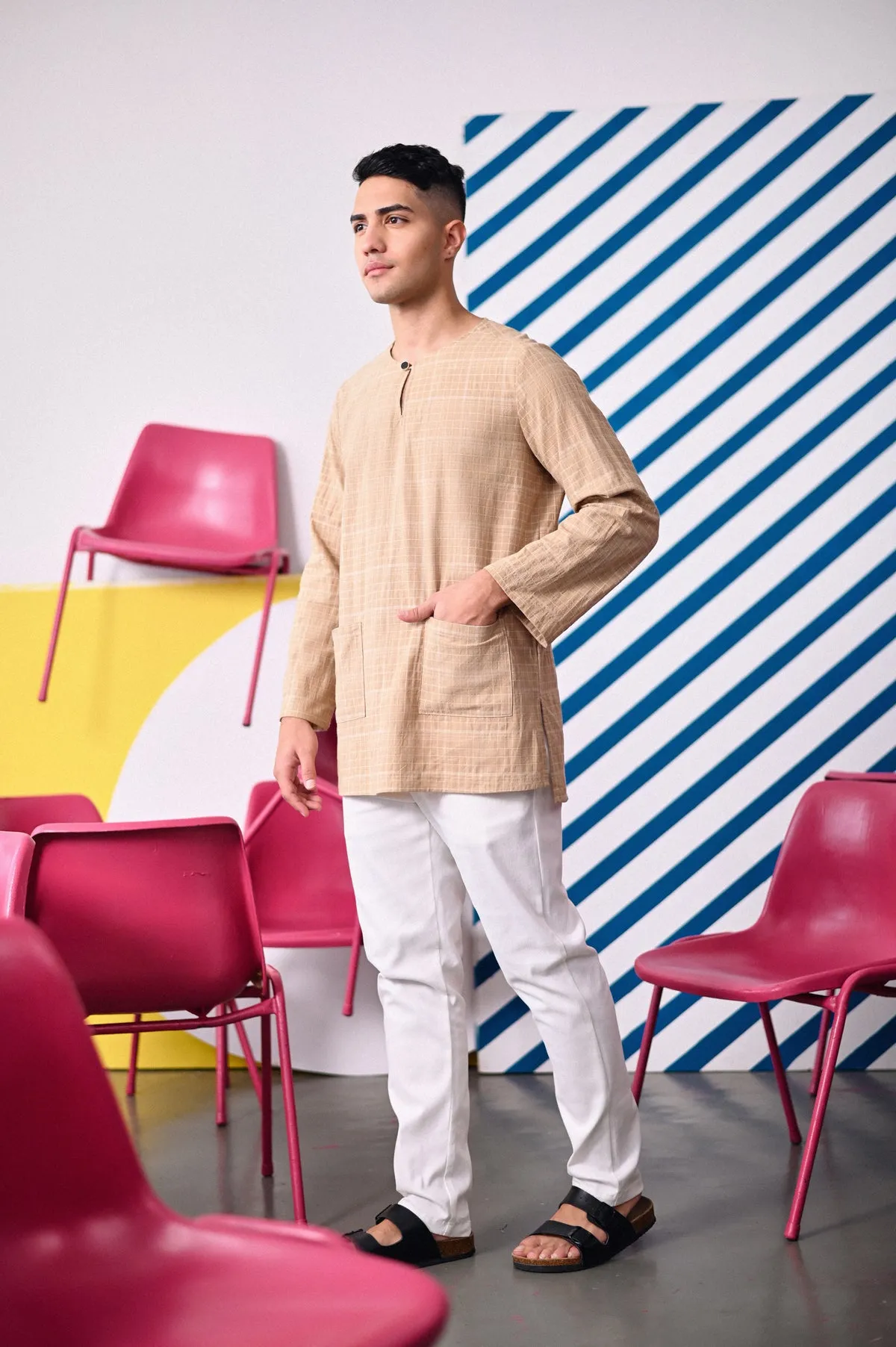 The Dulu Kita Men Kurta - Kita Khaki Checked