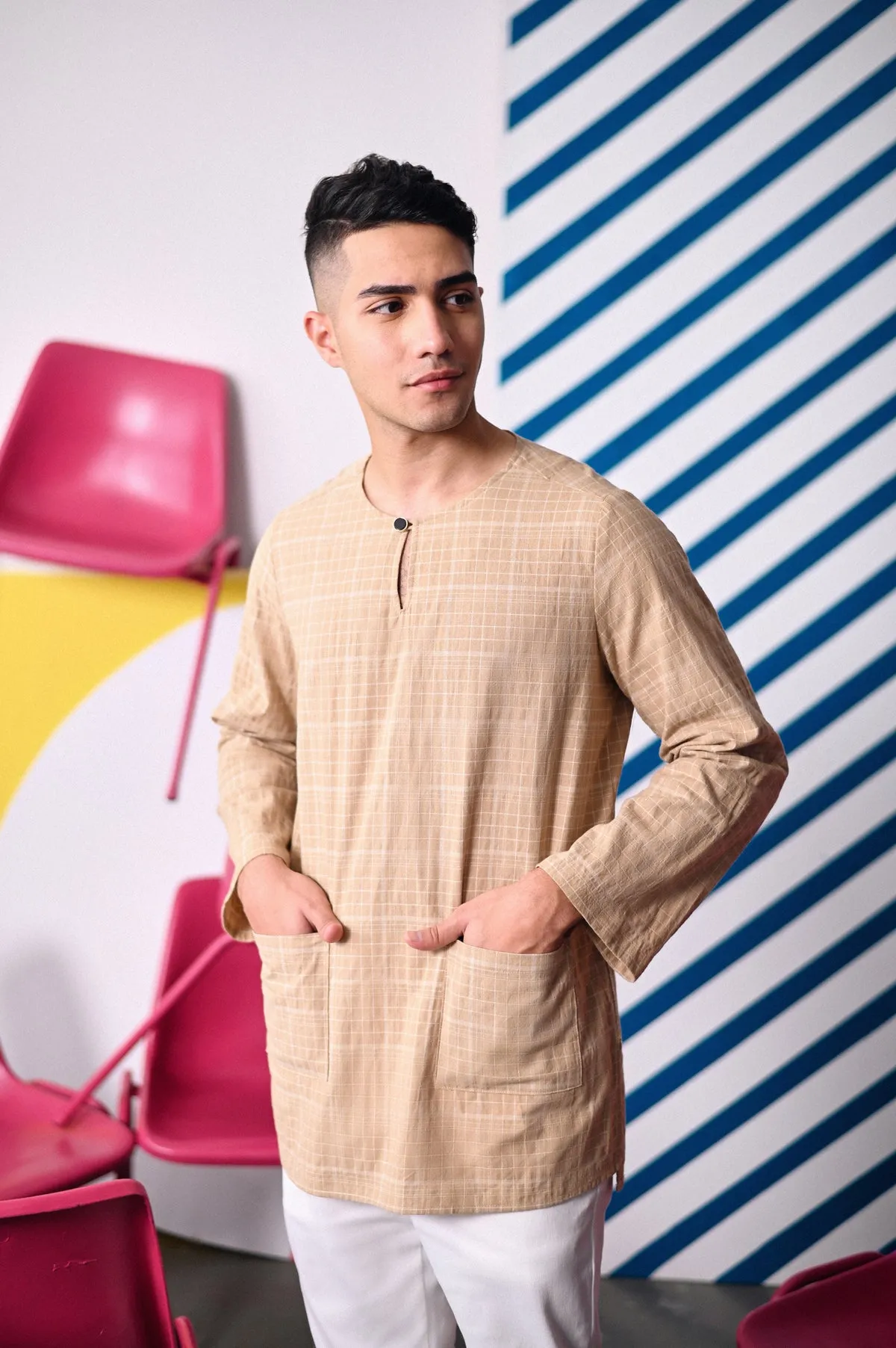 The Dulu Kita Men Kurta - Kita Khaki Checked