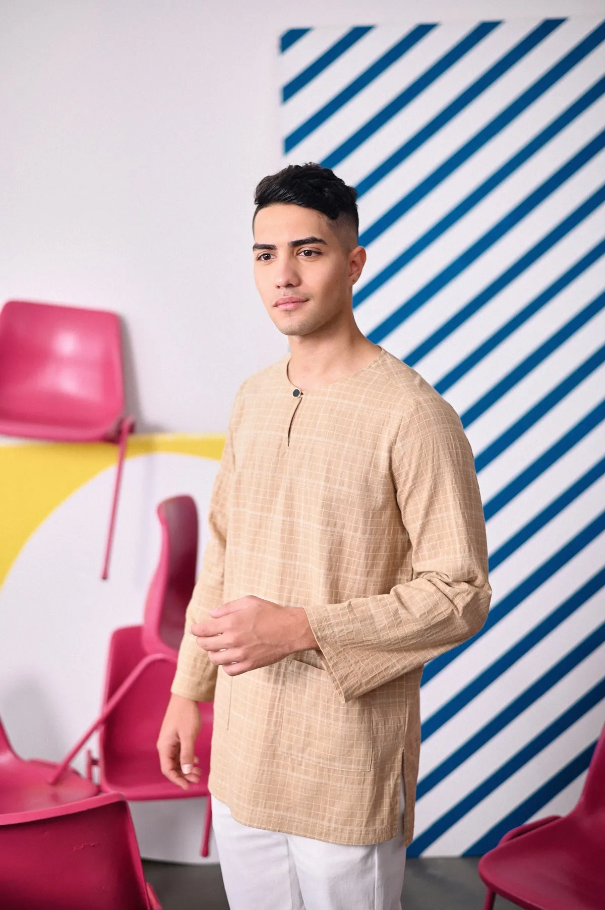 The Dulu Kita Men Kurta - Kita Khaki Checked