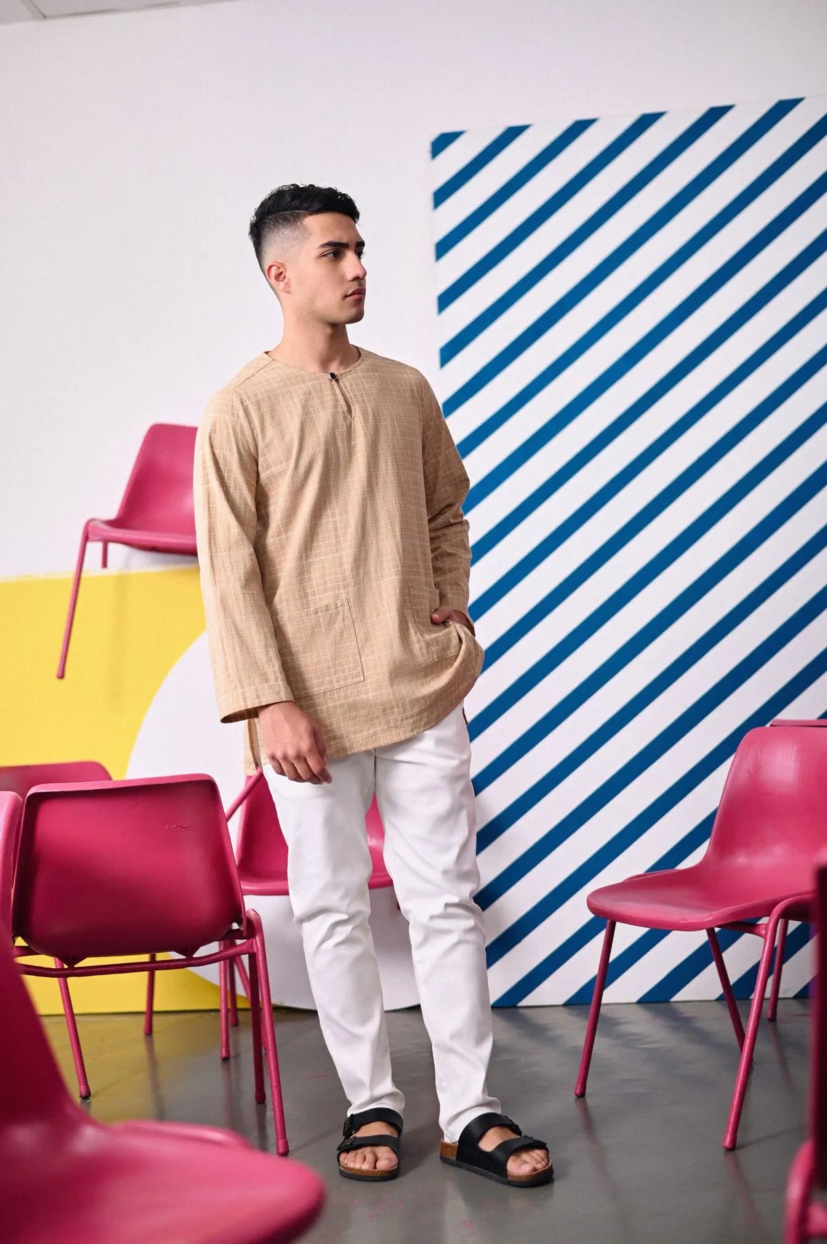 The Dulu Kita Men Kurta - Kita Khaki Checked