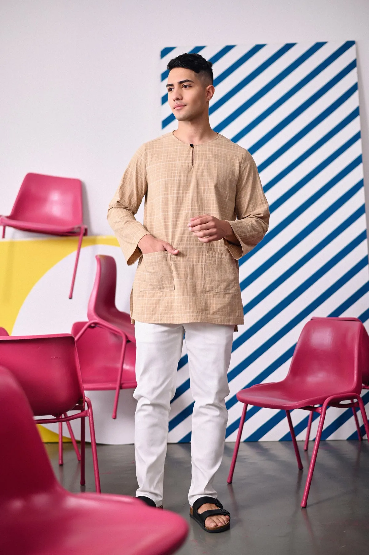 The Dulu Kita Men Kurta - Kita Khaki Checked