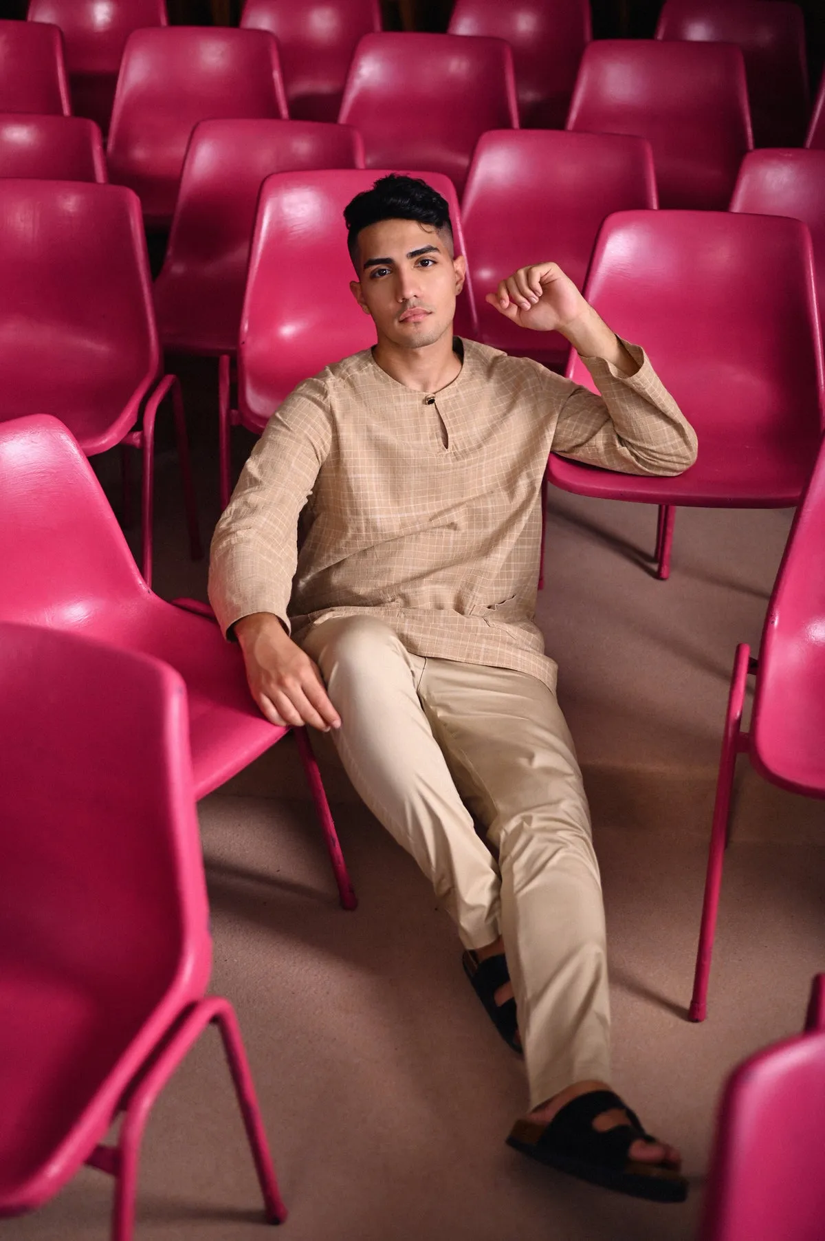 The Dulu Kita Men Kurta - Kita Khaki Checked