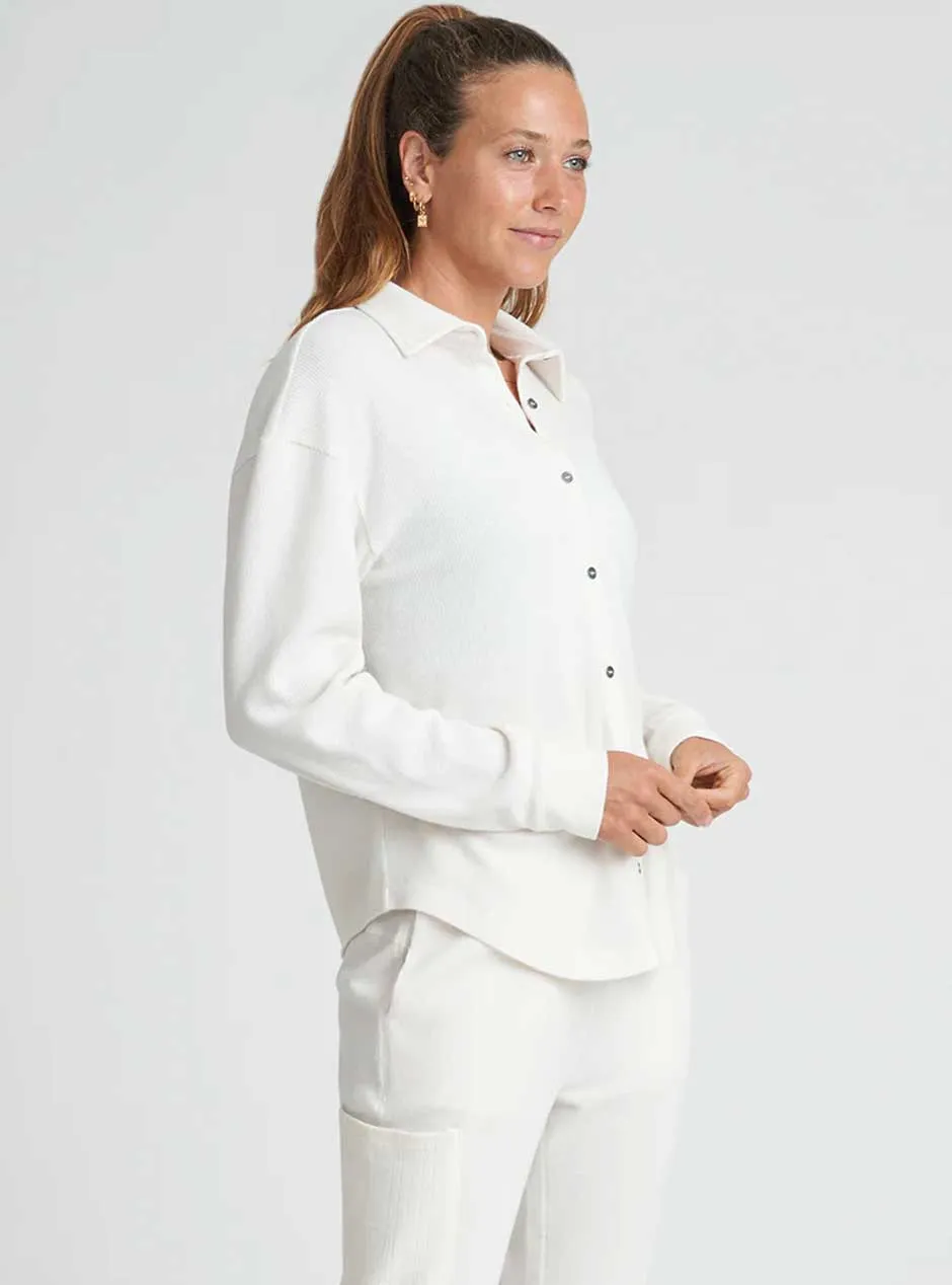 Thrive Société Women's Boyfriend Button Up Shirt - White