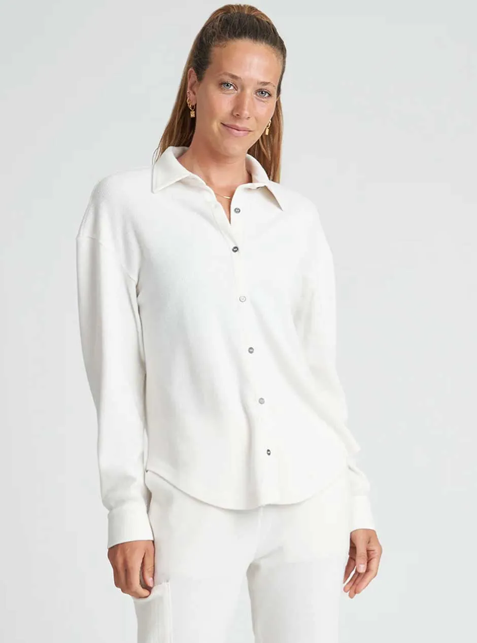 Thrive Société Women's Boyfriend Button Up Shirt - White