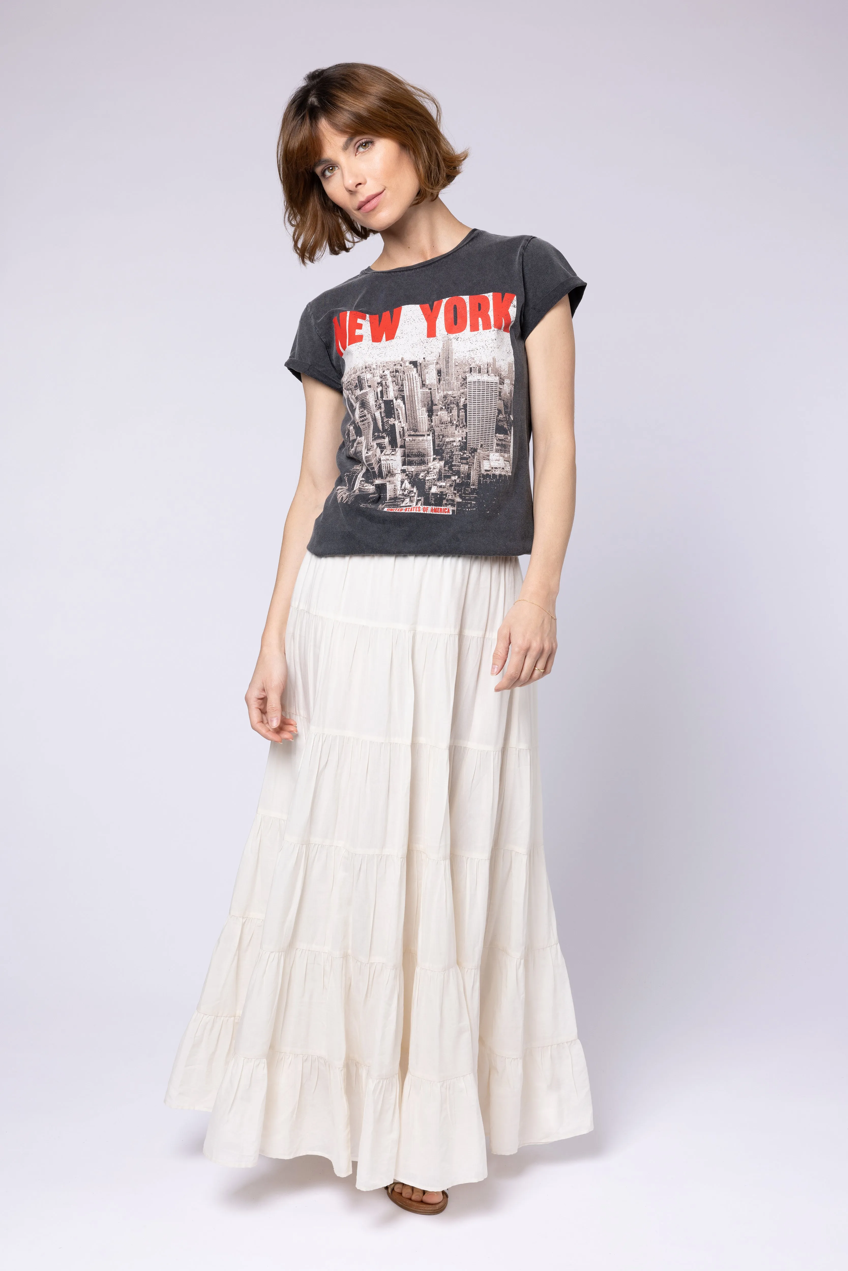 TIA TIERED SKIRT (IVORY)